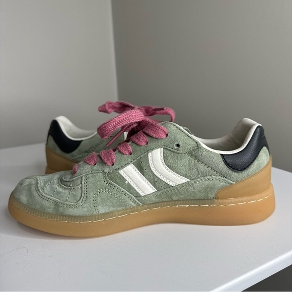 Coolway Goal Suede Gum Sole Lace-up Sneakers Size 7 Green Khaki Pink Laces - Picture 6 of 12